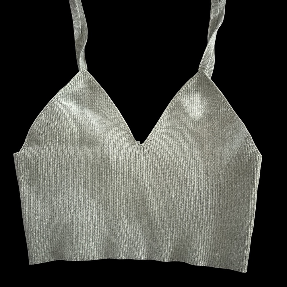 Who What Wear Ribbed Crop Top in Light Green